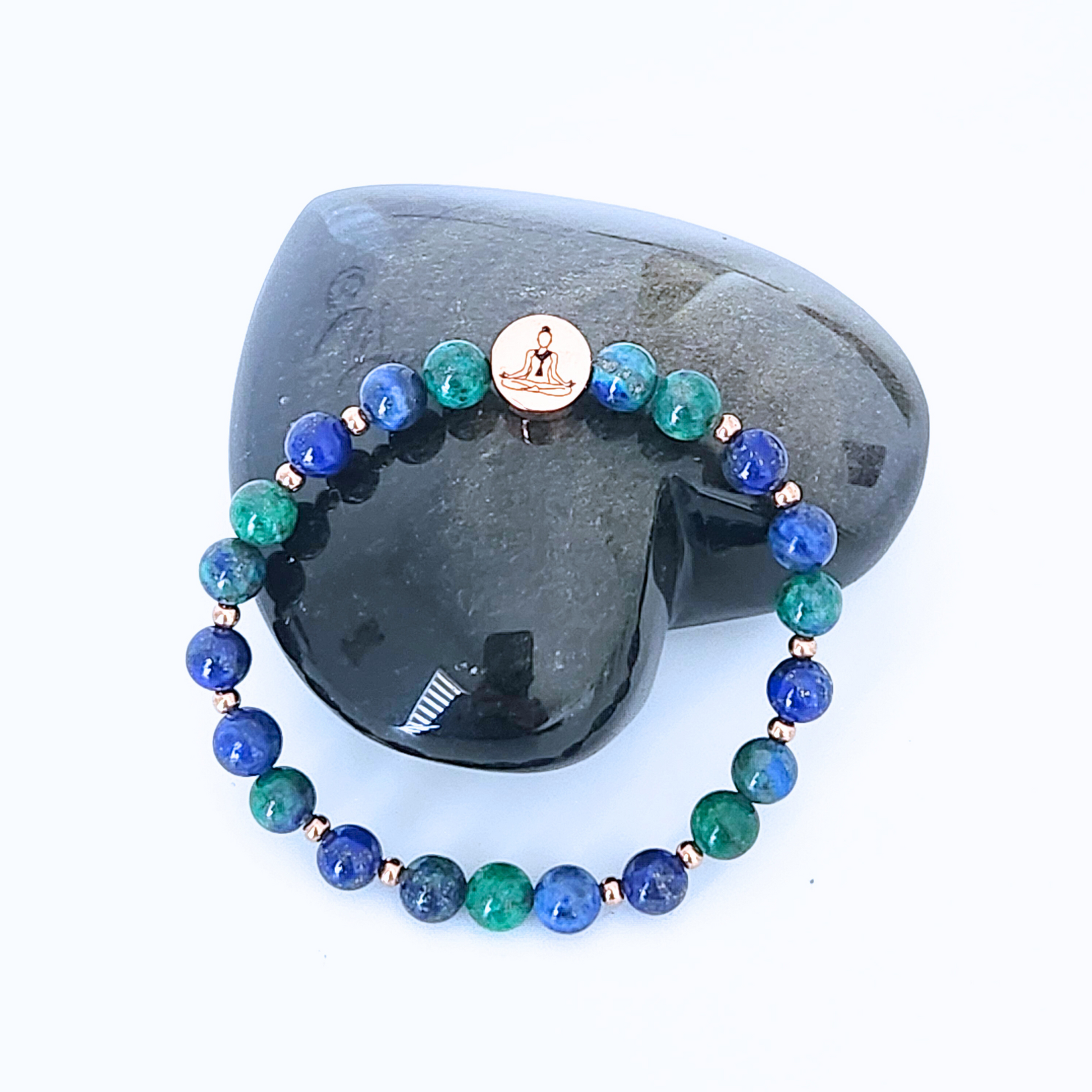 Bracelet en pierre naturelle d’azurite-malachite et lapis lazuli.