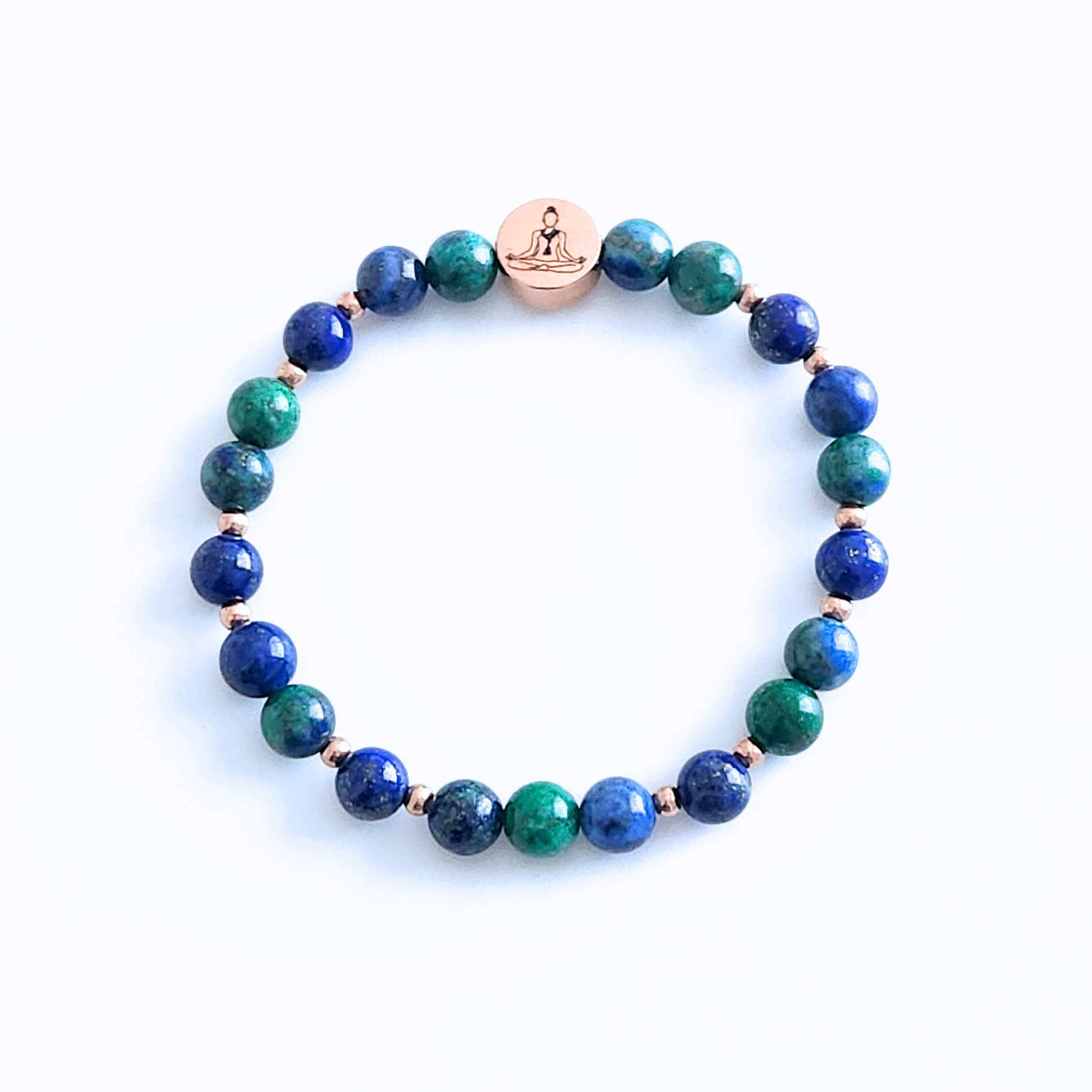 Bracelet en pierre naturelle d’azurite-malachite et lapis lazuli.