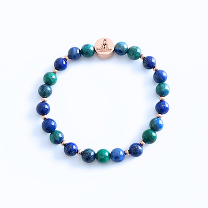 Bracelet en pierre naturelle d’azurite-malachite et lapis lazuli.