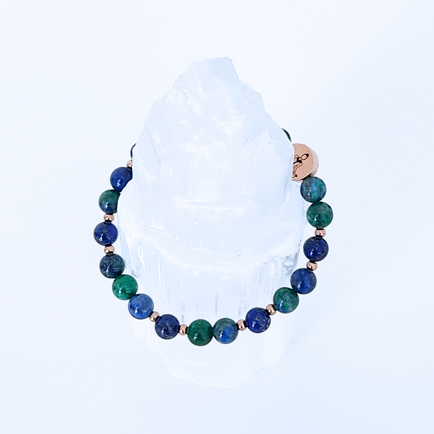 Bracelet en pierre naturelle d’azurite-malachite et lapis lazuli.