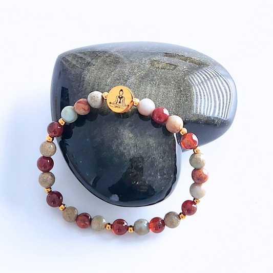 Bracelet pour femme en pierre naturelle de jaspe impérial et grenat héssonite.