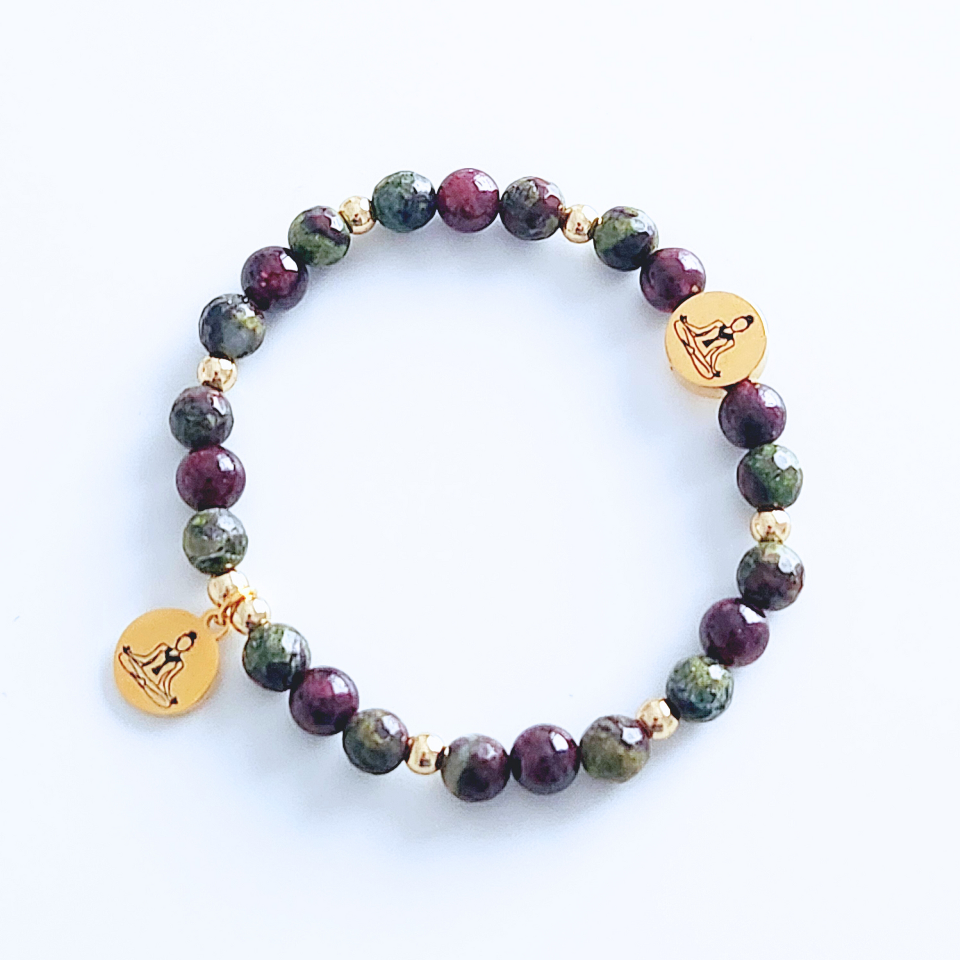 Bracelet en pierre naturelle de jaspe sang de dragon et grenat rouge vin.