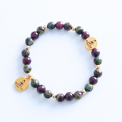 Bracelet en pierre naturelle de jaspe sang de dragon et grenat rouge vin.