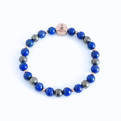 Bracelet en pierre naturelle de lapis lazuli et de pyrite.