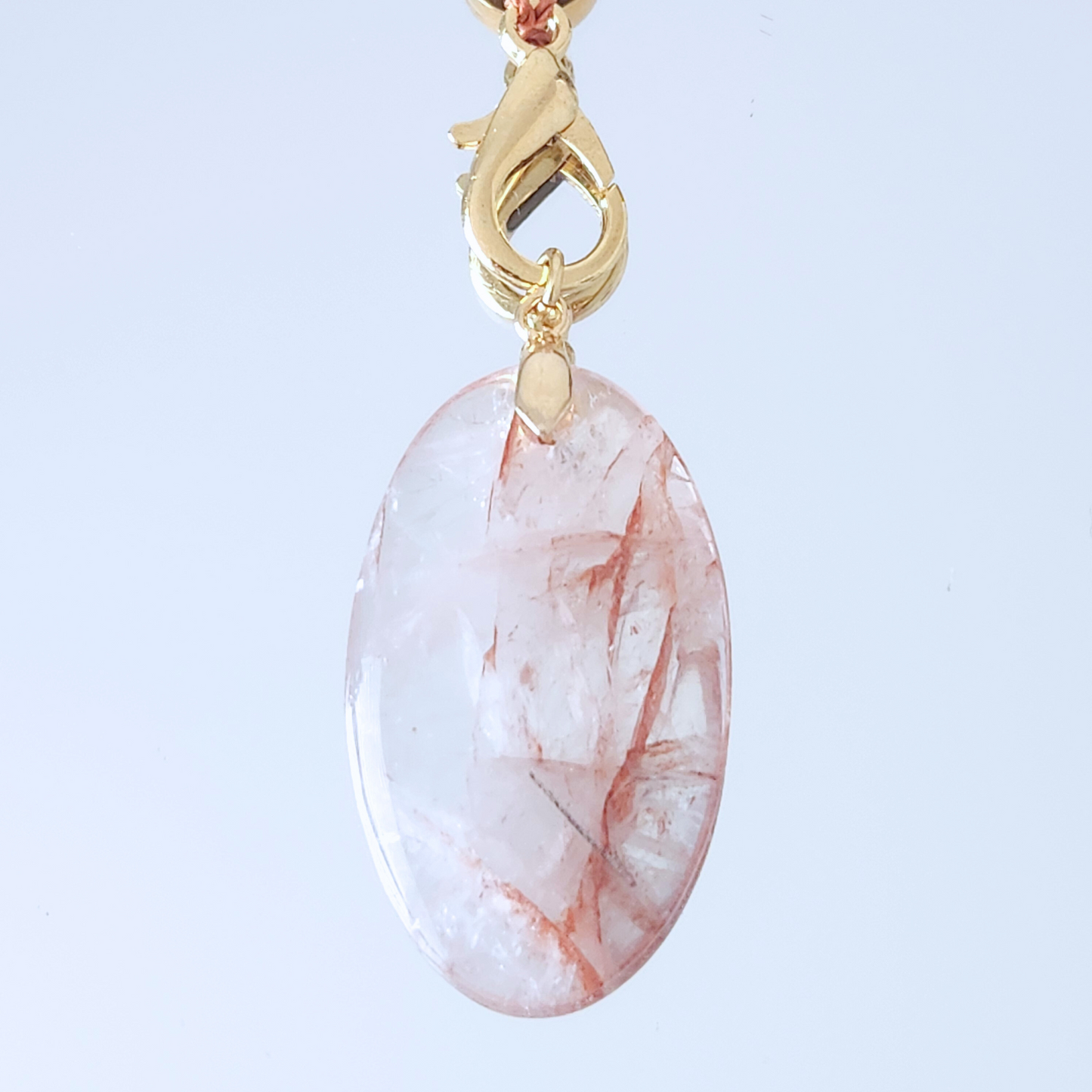 Mala en pierre naturelle d'agate fleur de cerisier, pierre de lune et quartz clair.