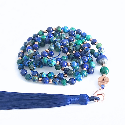 Mala en pierre naturelle d’azurite-malachite, lapis lazuli et malachite.