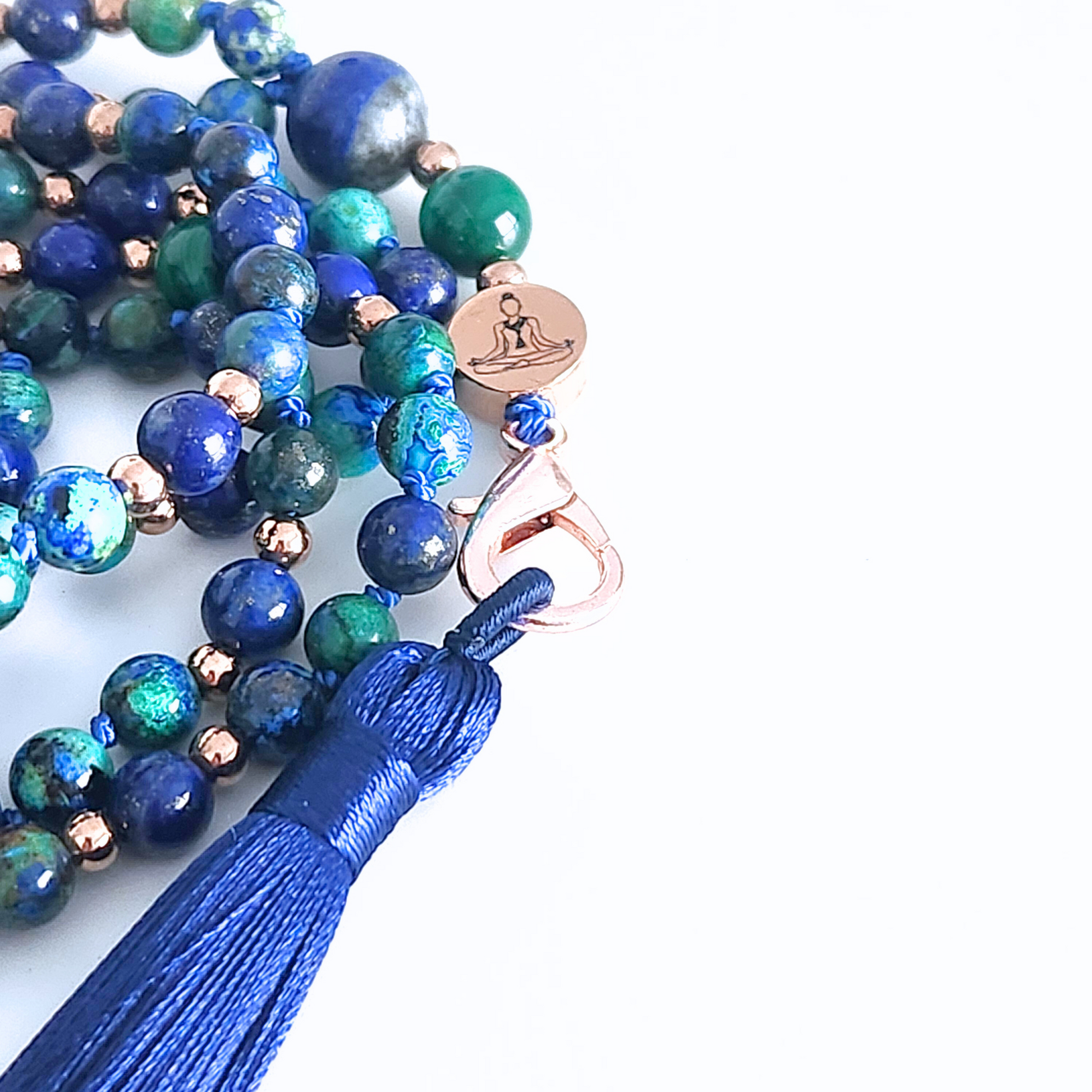 Mala en pierre naturelle d’azurite-malachite, lapis lazuli et malachite.