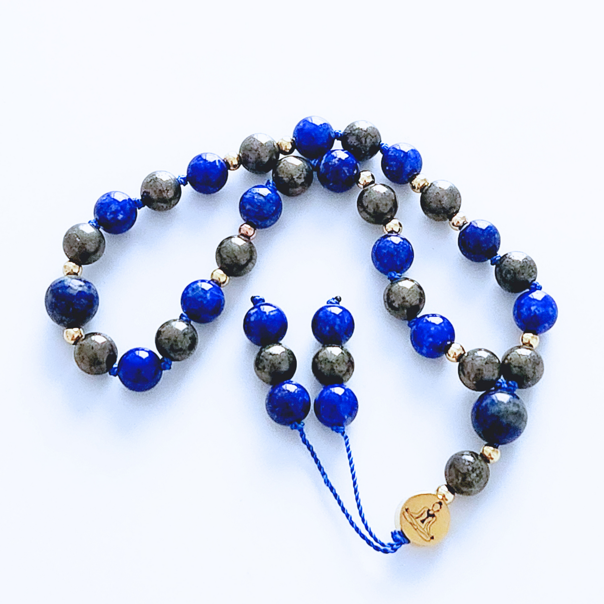 Mini mala de poche en pierre naturelle de lapis lazuli et pyrite.