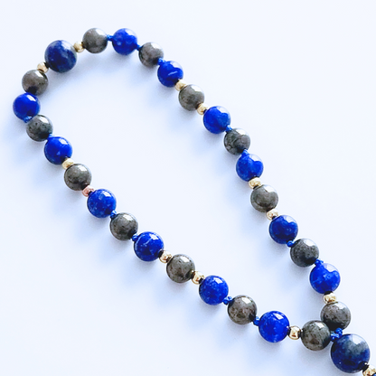 Mini mala de poche en pierre naturelle de lapis lazuli et pyrite.