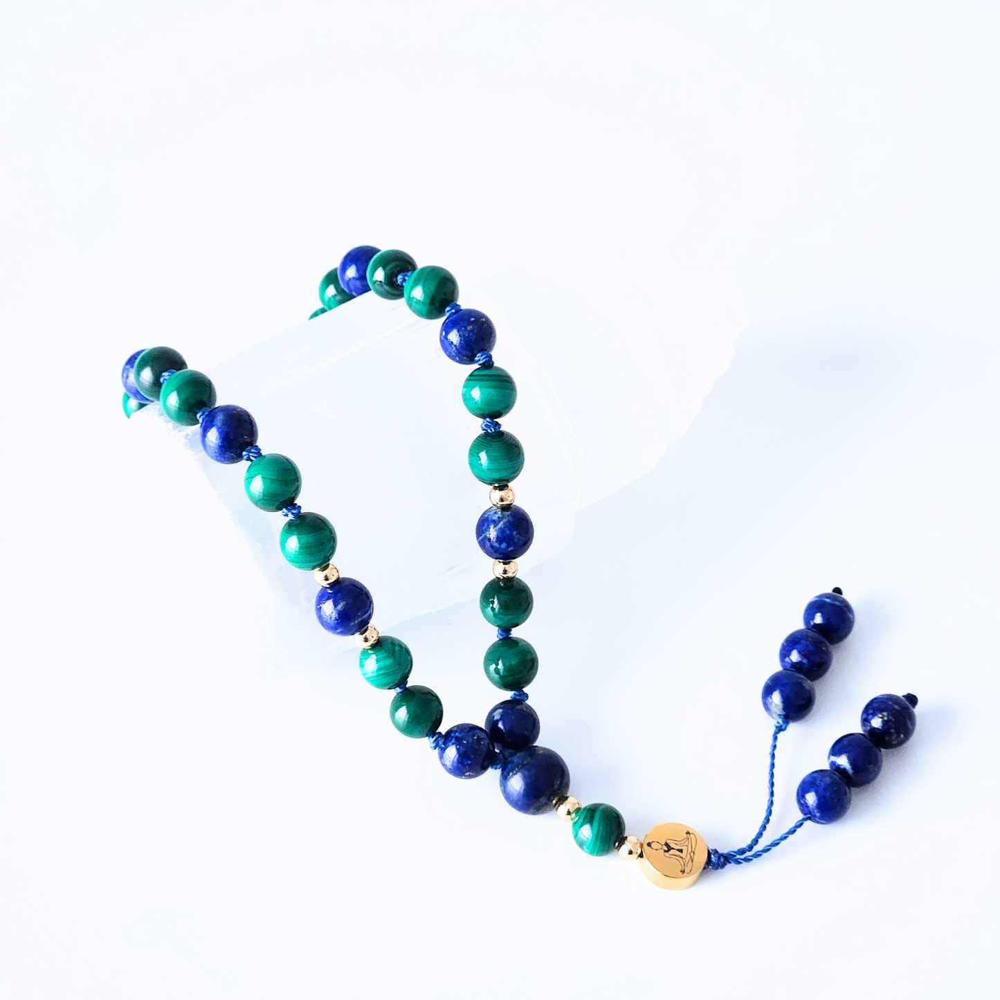 Mini mala de poche en pierre naturelle de lapis lazuli et malachite.