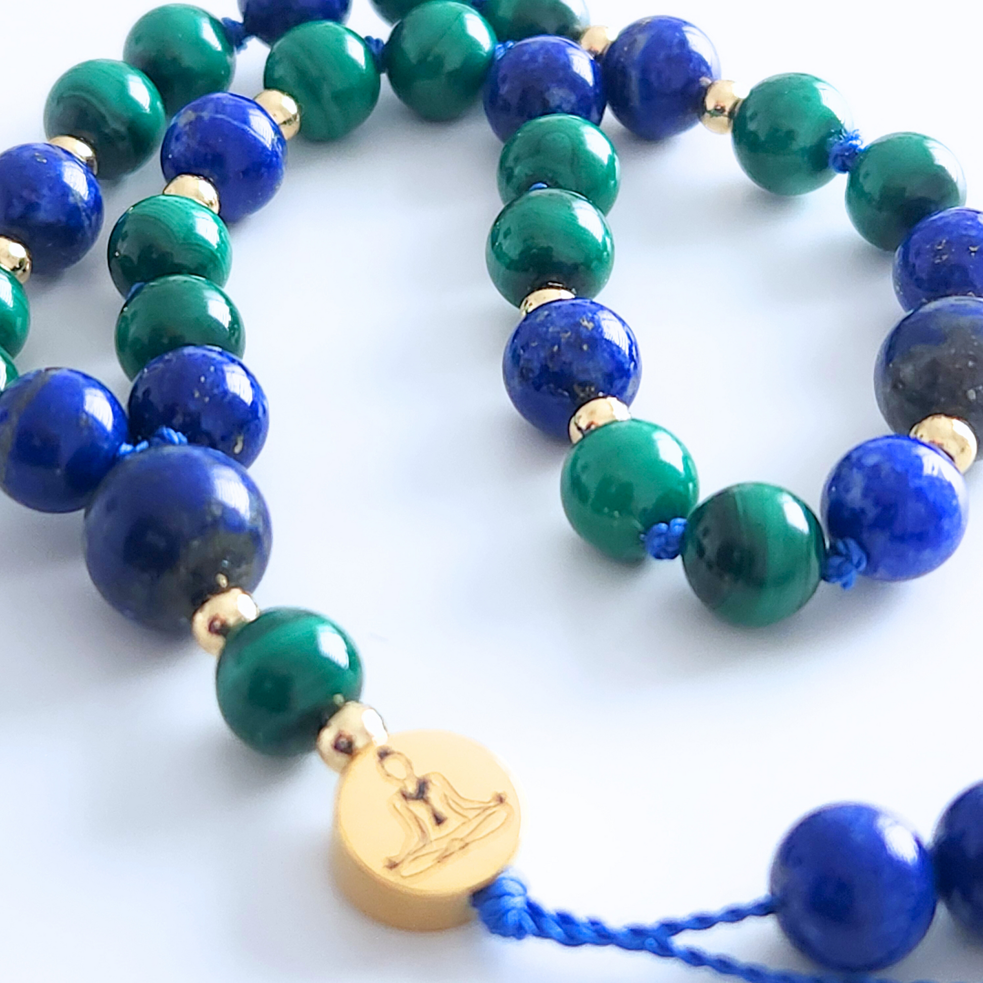 Mini mala de poche en pierre naturelle de lapis lazuli et malachite.