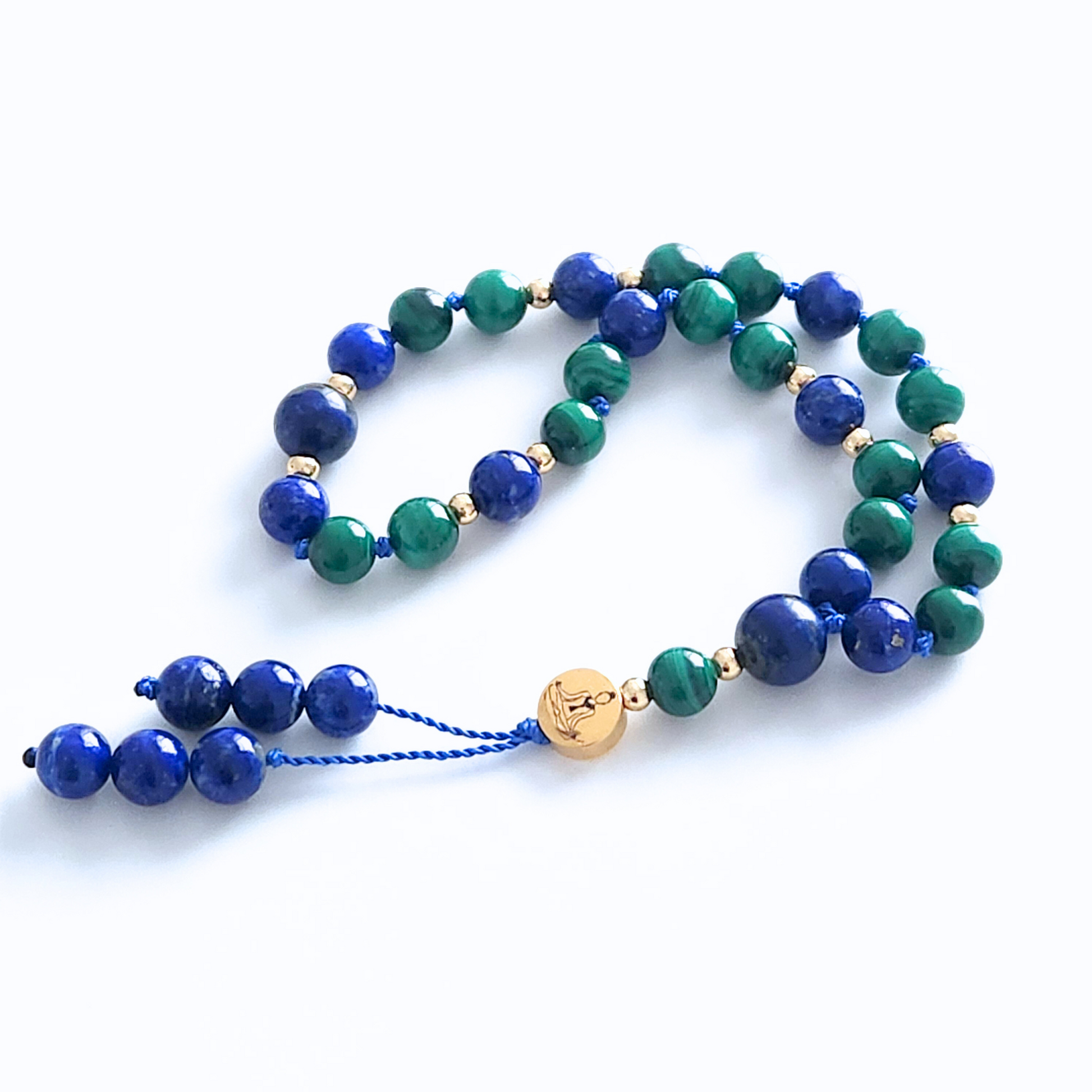 Mini mala de poche en pierre naturelle de lapis lazuli et malachite.