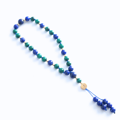 Mini mala de poche en pierre naturelle de lapis lazuli et malachite.